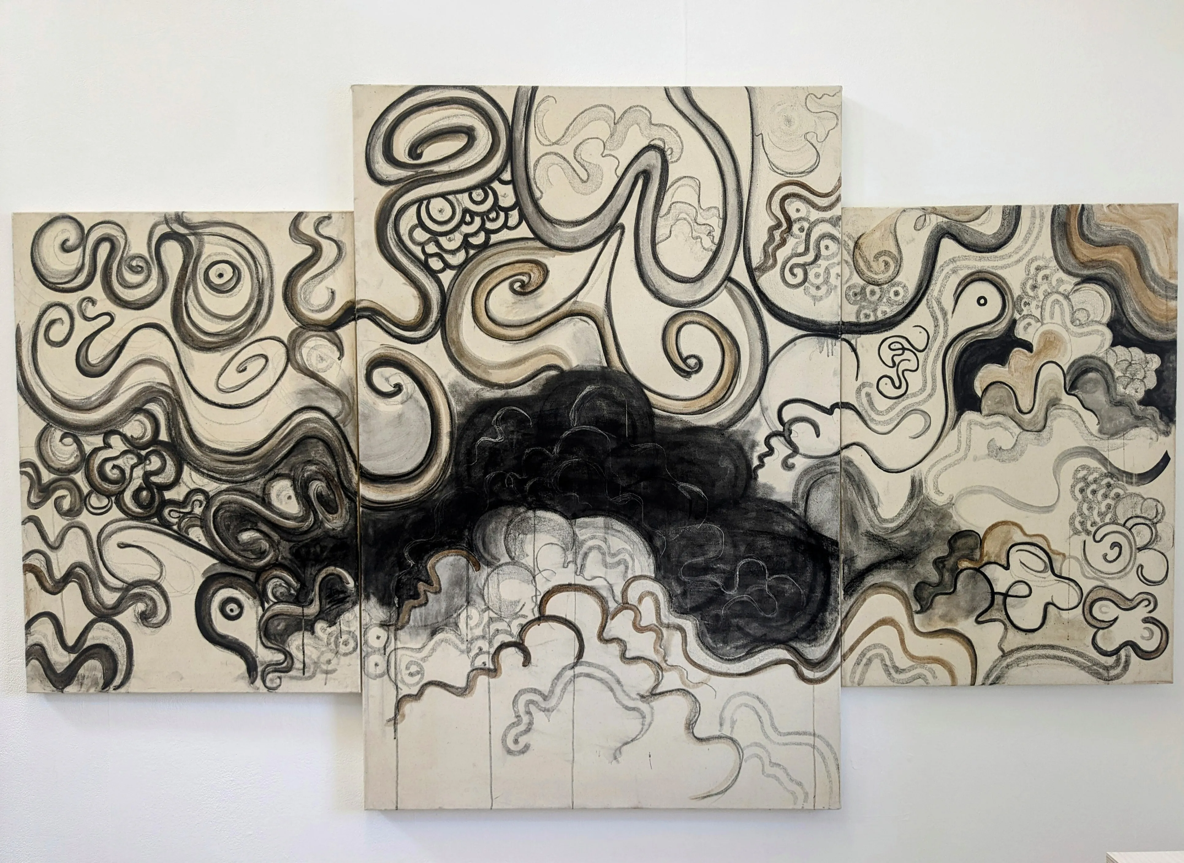 Soiled maps — soil and charcoal on canvas